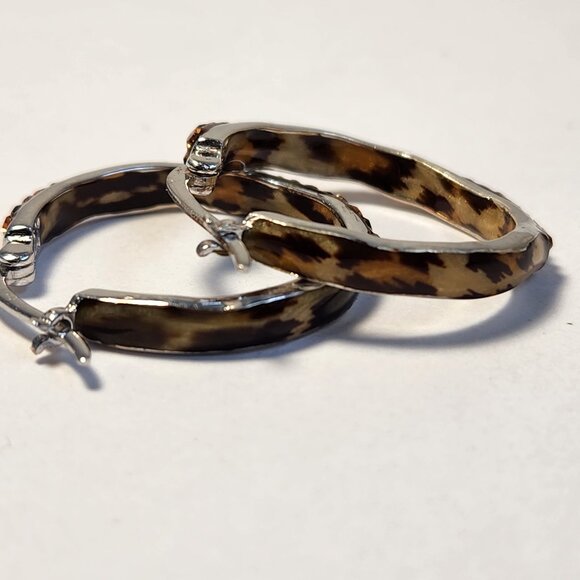 2013 925 Silver VTG Signed SIGAL Gemstone & Leopard Inside Out Hoop Earrings - Picture 7 of 14